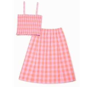 Free Assembly Girls Smocked Top and Midi Skirt, 2 Piece Set